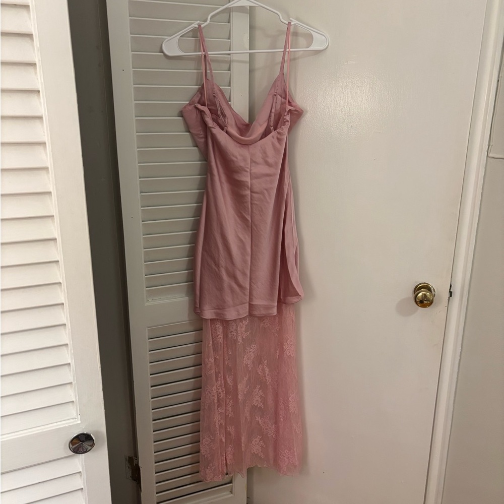 NWOT Abercrombie Pink Satin Slip Dress with Lace Skirt - Picture 3 of 3